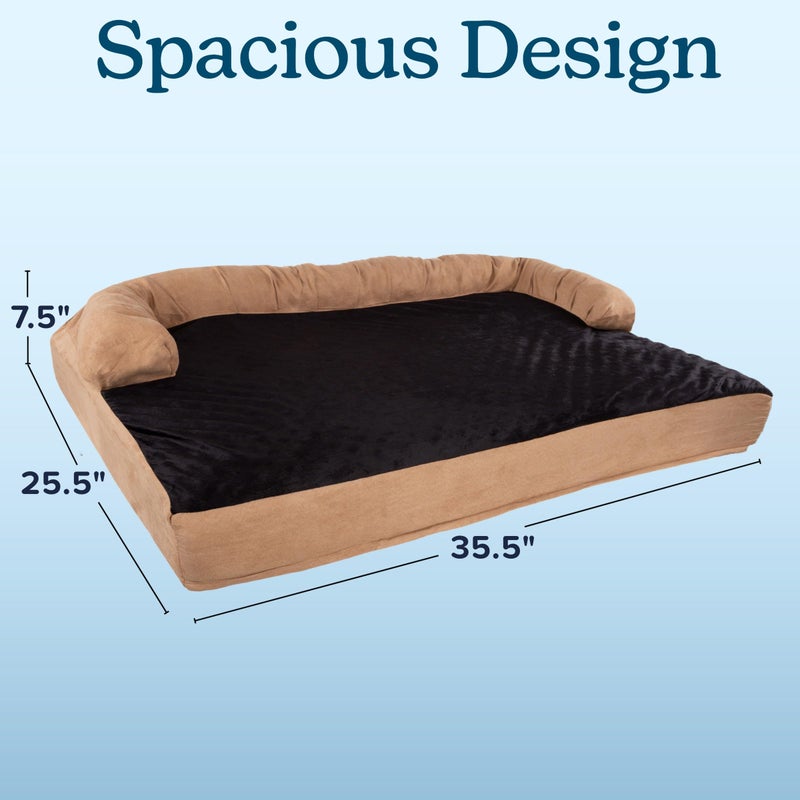 PETMAKER Sofa Dog Bed â€“ 35.5x25.5 Pet Bed - 3-Layer Orthopedic Dog Couch with Cooling Gel, Memory Foam and Neck Bolster (Tan/Black), Large - Image 2